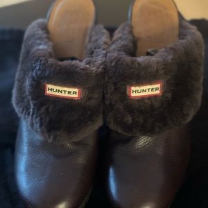 Hunter Size 10 Bruson Shearling Lined Leather mules, Brown Heels Clog Slip On